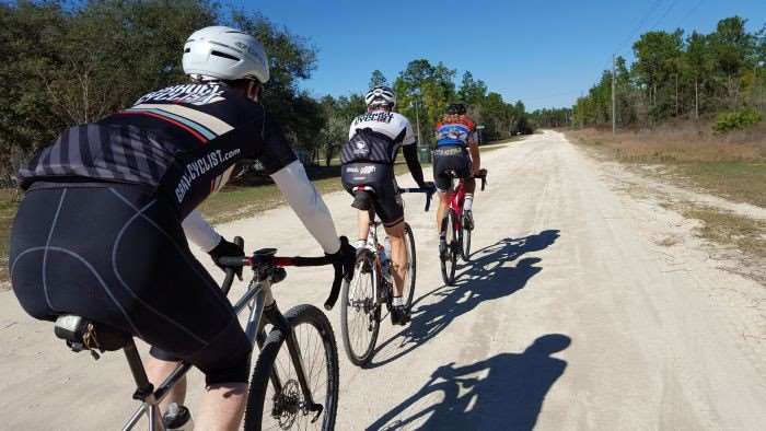 Pfaff Junior (not in kit) leading the Gravel Cyclist train.