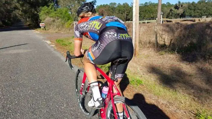 Pfaff Junior demonstrates how to get aero on a gravel bike.