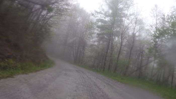Rain falls during the Pineola descent.