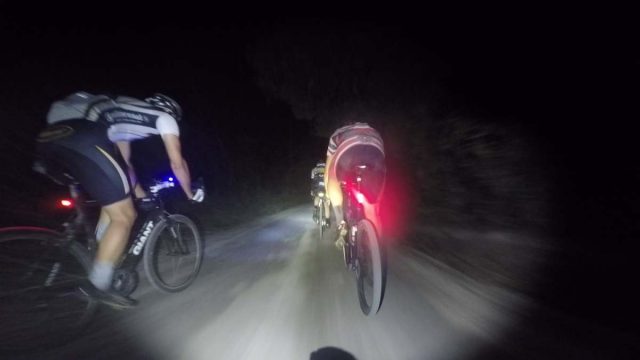 gravel cycling at nighttime