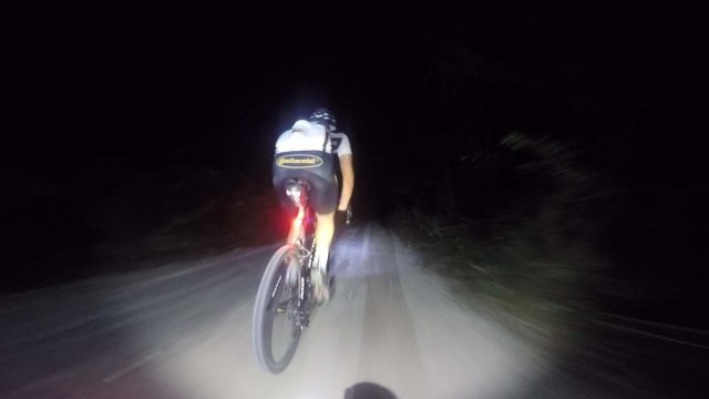 gravel cycling at nighttime