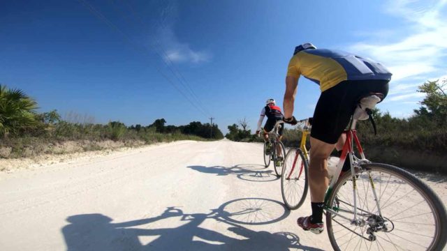 retro road bikes on gravel