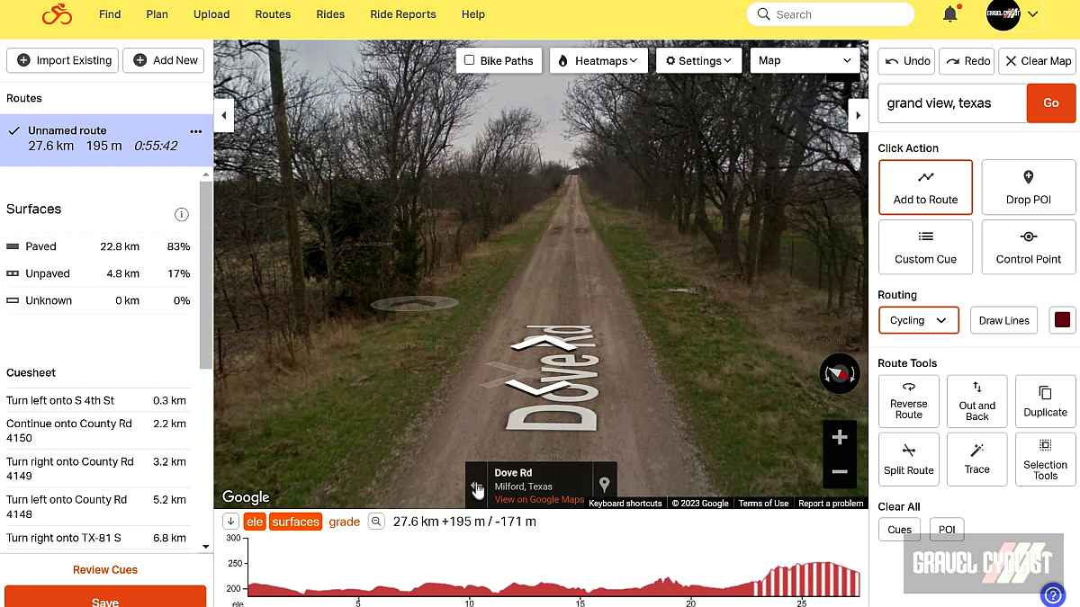 create routes for gravel cycling